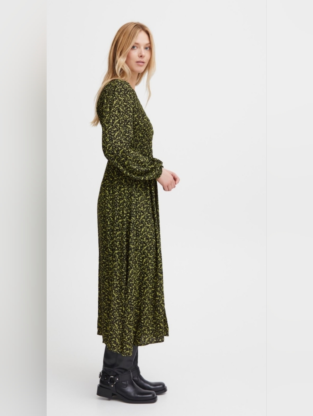 B.Young Byjosa Neon Flower Print V Neck Midi Dress
